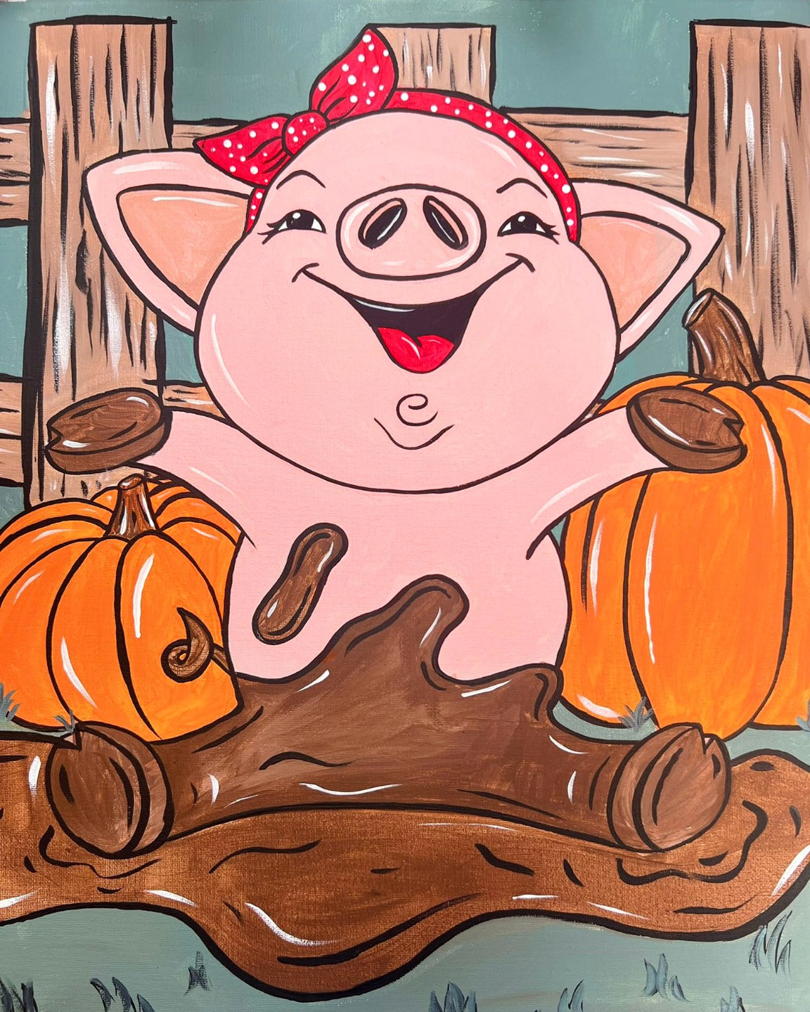 Piggy in the Mud TRACED CANVAS
