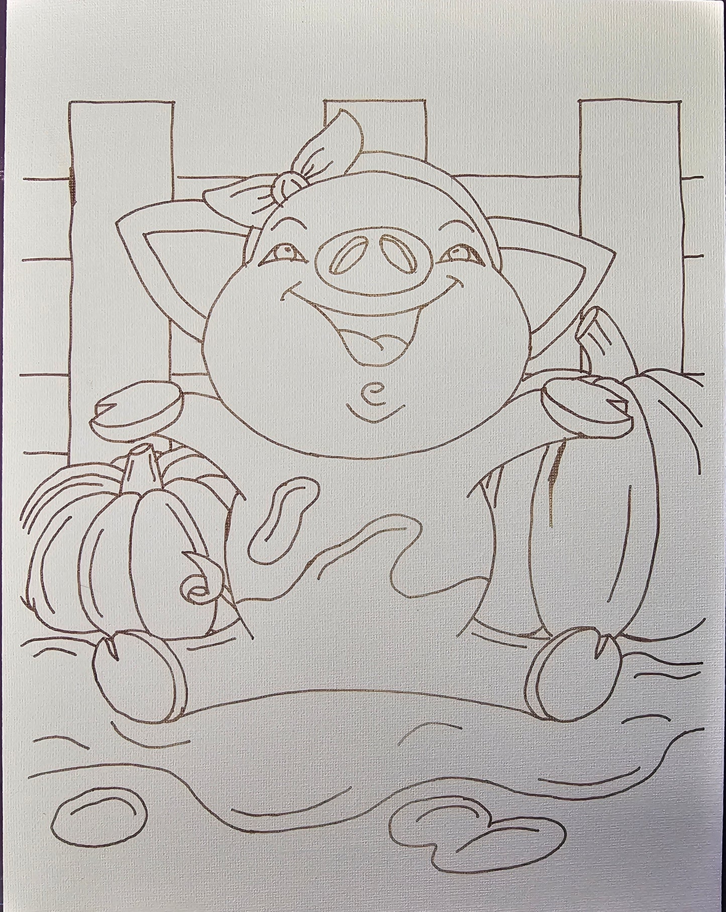 Piggy in the Mud TRACED CANVAS